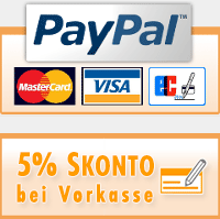 Zahlung über PayPal, Lastschrift, Kreditkarte und Vorkasse möglich